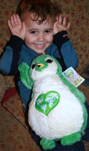 Benjamin with Peat the Penguin