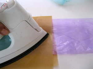 ironing plastic to make colorful beads