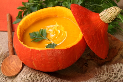 pumpkin soup in a pumpkin