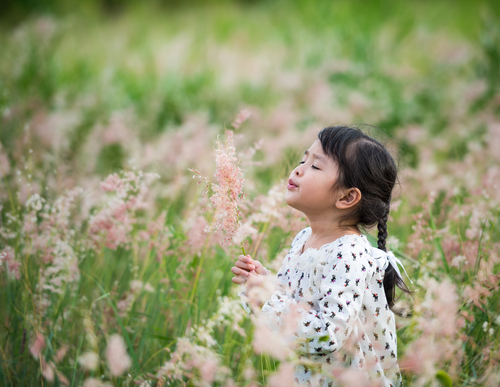 child in flowers, allergies and climate change