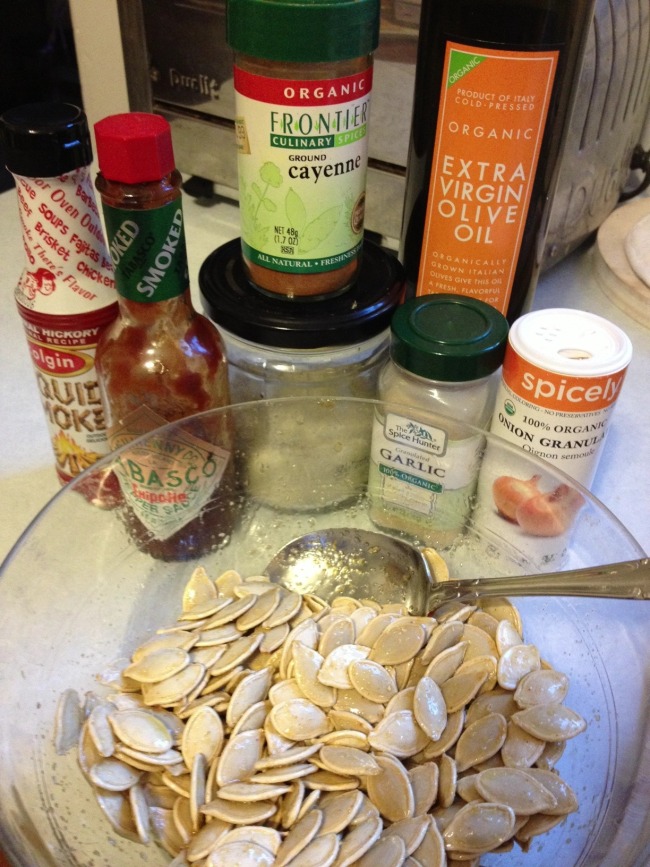 ingredients for green diva meg's spicy roasted pumpkin seeds