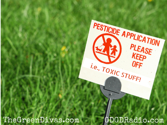 lawn with pesticides sign: toxic to our health