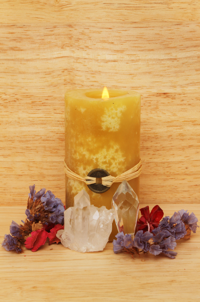feng shui candle and crystals