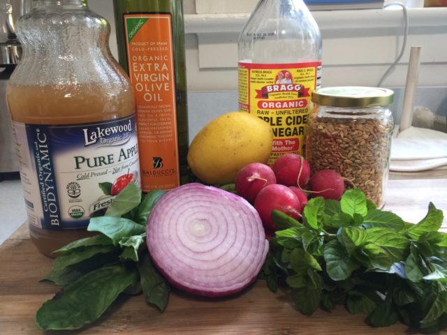 ingredients for green diva meg's farro salad