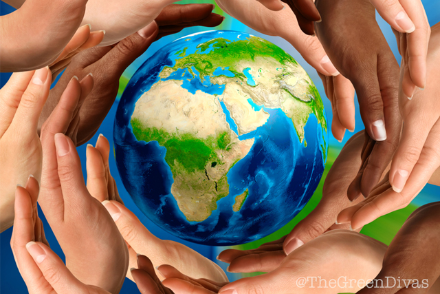 Earth Day 2017 image of many hands on the green divas